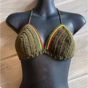Crochet Rasta Halter Bikini Top with Rainbow Accents